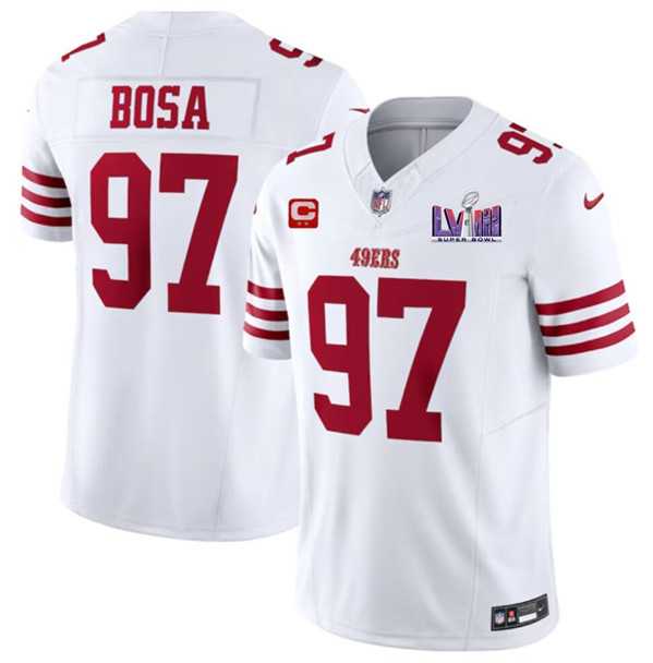 Men & Women & Youth San Francisco 49ers #97 Nick Bosa White 2024 F.U.S.E. Super Bowl LVIII Patch And 2-star C Patch Vapor Untouchable Limited Jersey
